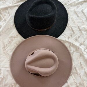 Set of 2 women's felt wide brim hats-camel and dark grey